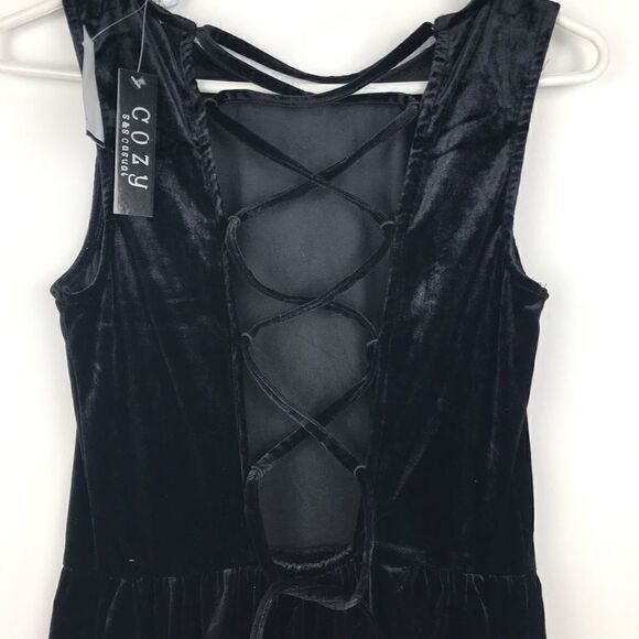 NWT Black Velveteen Sleeveless Stretch Dress with Bodice Back - Picture 7 of 12